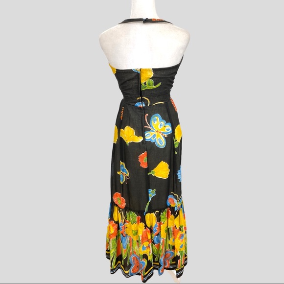 Vintage Black + Multicolor Floral Butterfly Halter Maxi Dress - Picture 5 of 8